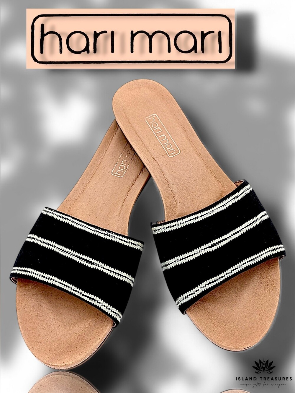 Hari Mari Size 8 Black & White Hemp Chevron Stripe  Genuine Leather Sock Flats